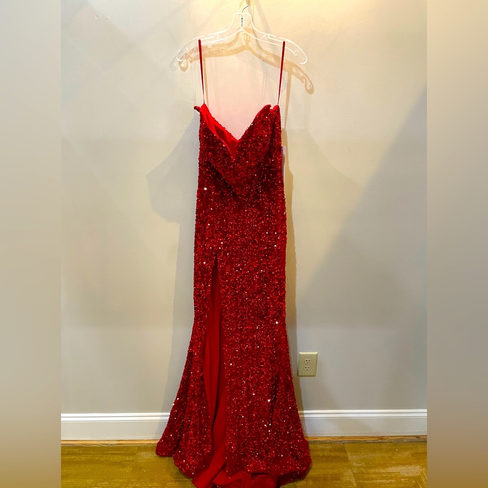 Red Strapless Sequin Formal Gown